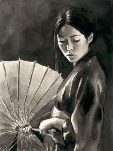Michiko with Umbrella (Black and White)