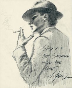 Study a man Smoking Cigarette under the Light - Pencil