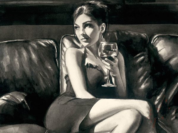 Tess on Leather Couch with Wine - Ink