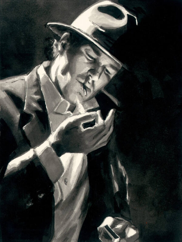 Study for Man Lighting Cigarette (ink)