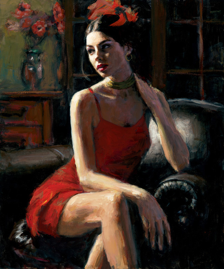 Linda in Red II painting Fabian Perez Art