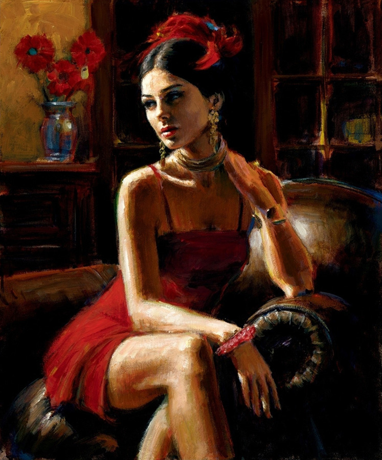 Linda in Red painting | Fabian Perez Art